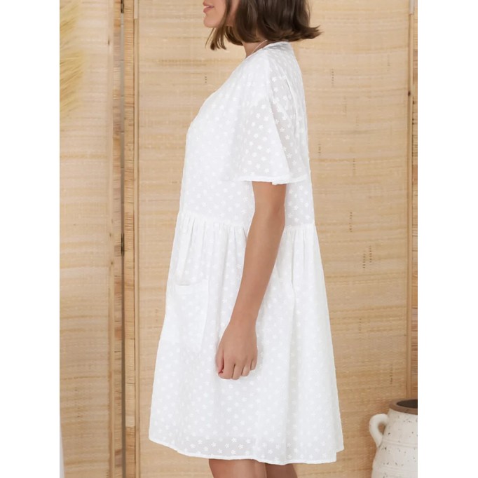 White V-neck loose Bohemian minimalist dress