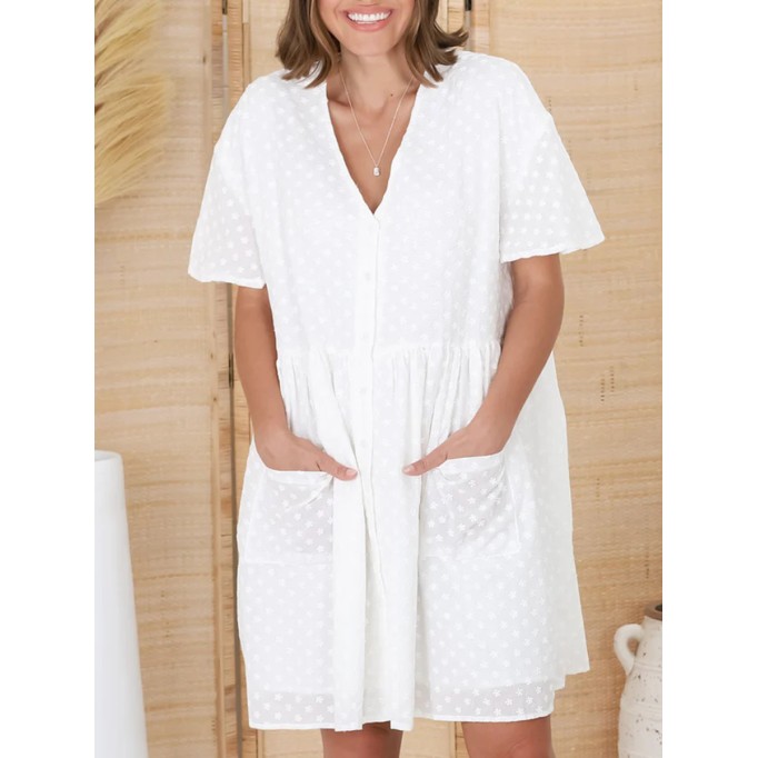 White V-neck loose Bohemian minimalist dress