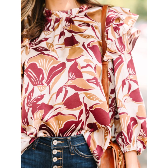 Wine Red Floral Blouse
