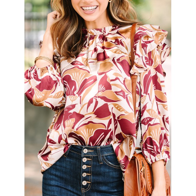 Wine Red Floral Blouse