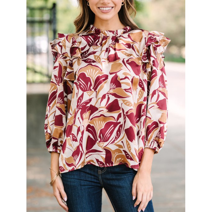 Wine Red Floral Blouse