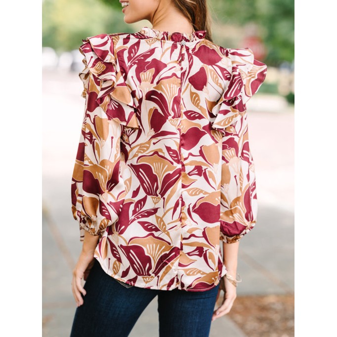 Wine Red Floral Blouse