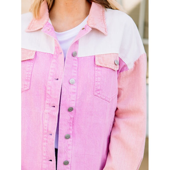 Pink Colorblock Denim Jacket