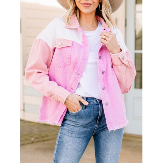 Pink Colorblock Denim Jacket