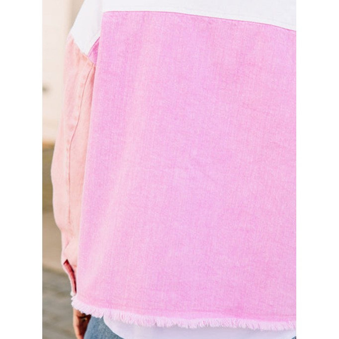 Pink Colorblock Denim Jacket