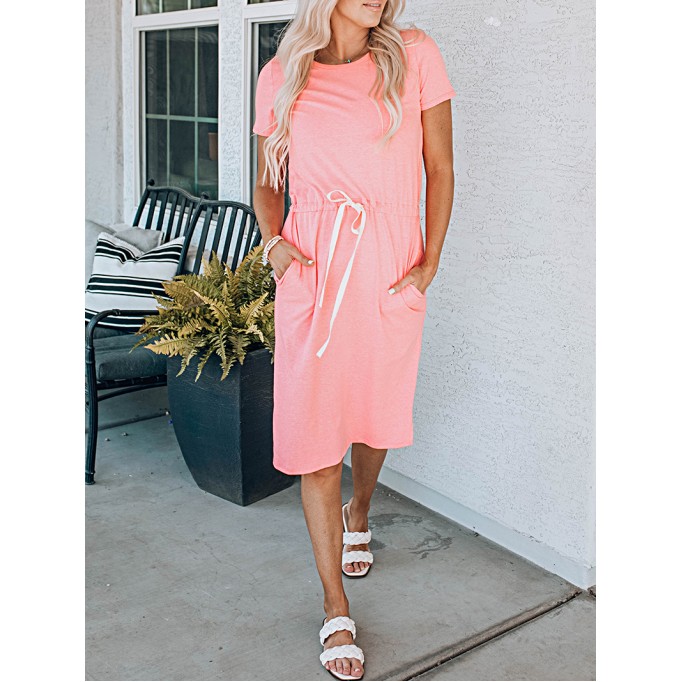 Women Casual Elegant T Shirts Rope Dress
