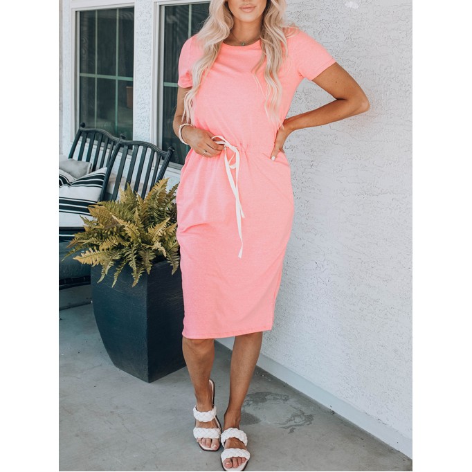 Women Casual Elegant T Shirts Rope Dress