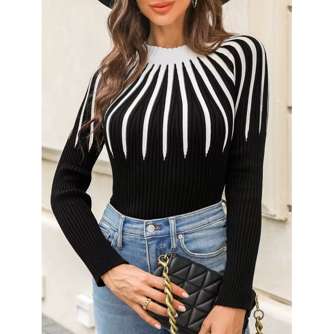 Women's Abstract Color Block Rib Sweater