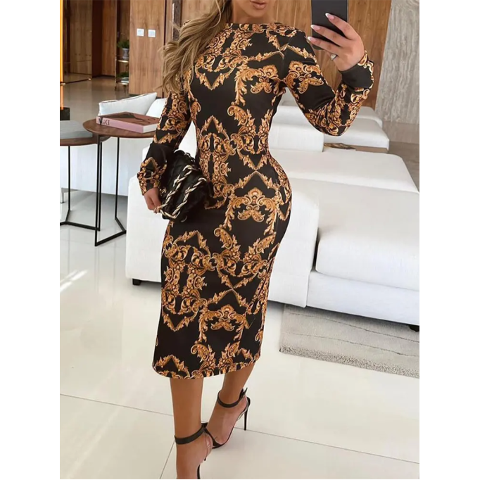 Women's bodycon printed long sleeve dress