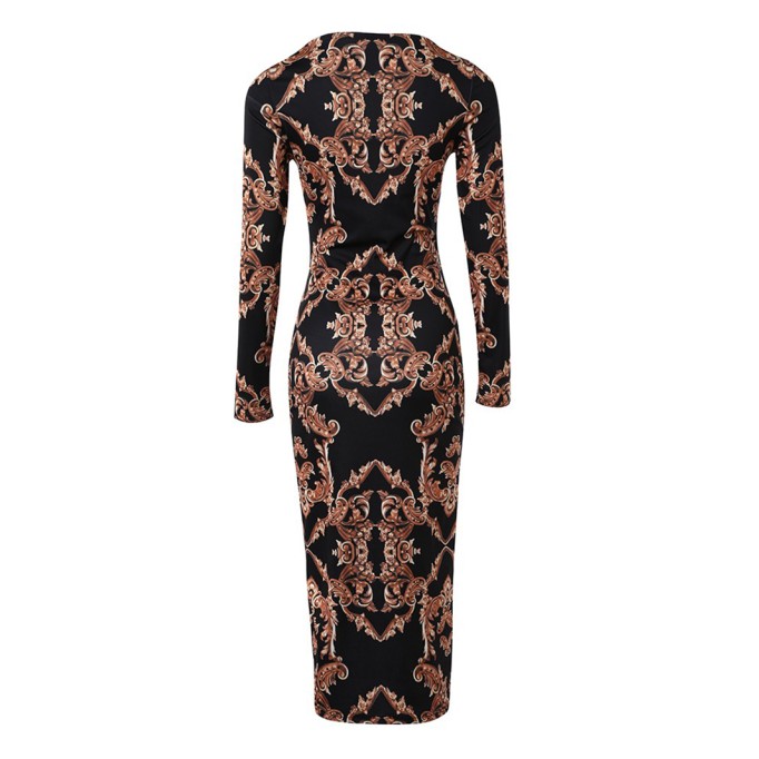 Women's bodycon printed long sleeve dress