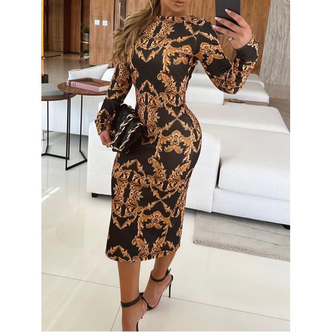 Women's bodycon printed long sleeve dress