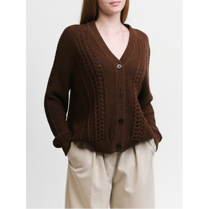 Women's brown woven cardigan