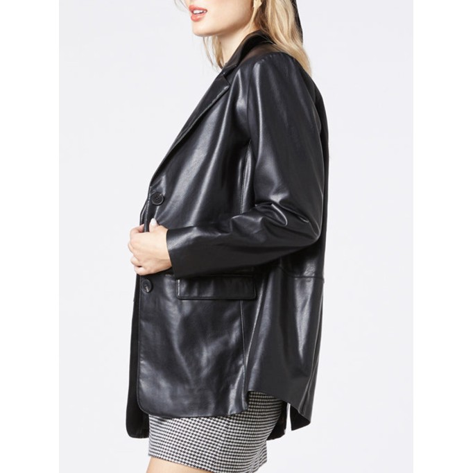 Women's casual black leather jacket