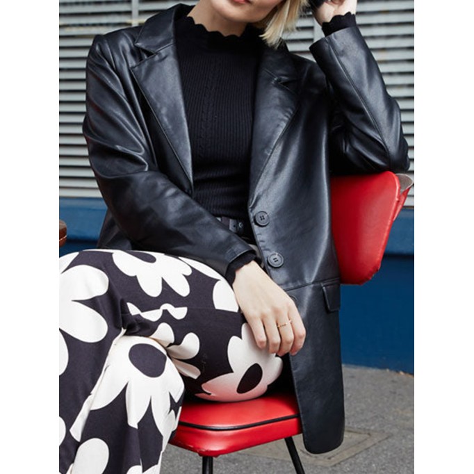 Women's casual black leather jacket
