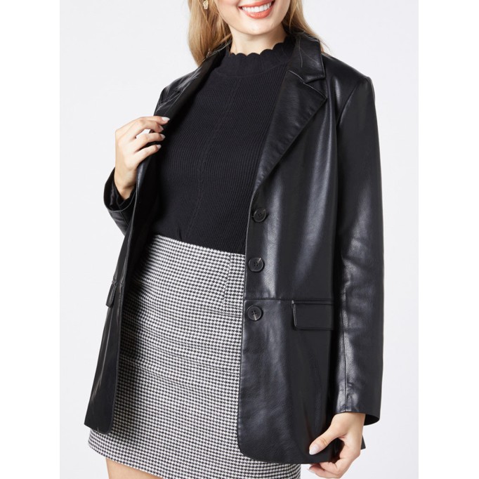 Women's casual black leather jacket