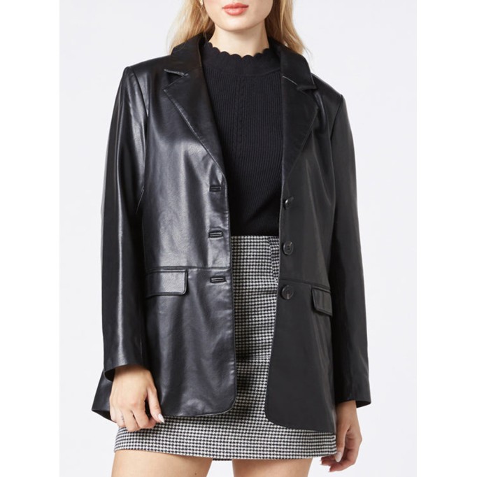 Women's casual black leather jacket