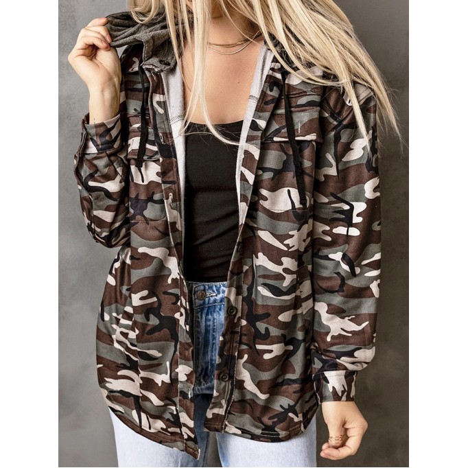 Women's Casual Camouflage Hooded Jacket