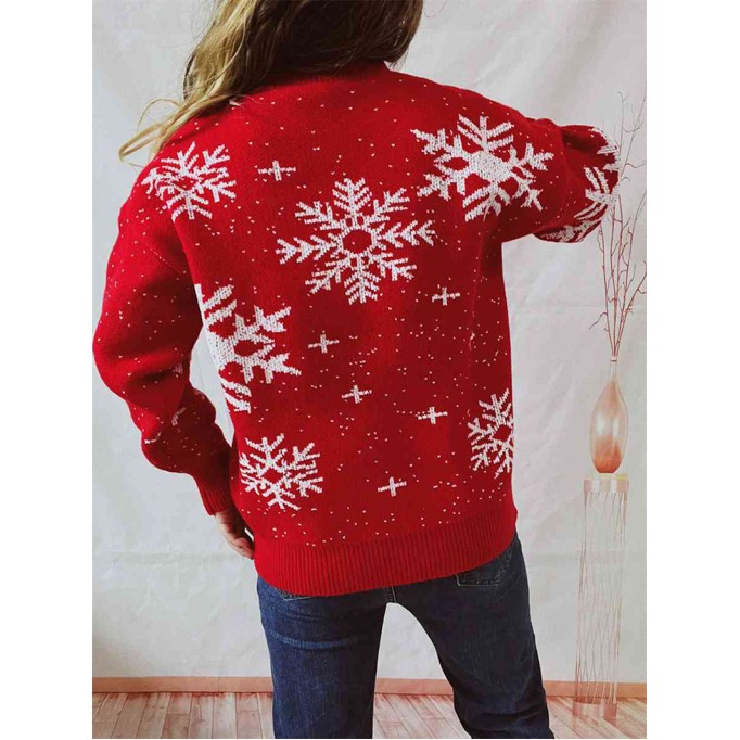 Women's Casual Christmas Snowflake Long Sleeve Sweater