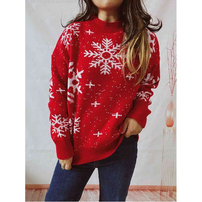 Women's Casual Christmas Snowflake Long Sleeve Sweater