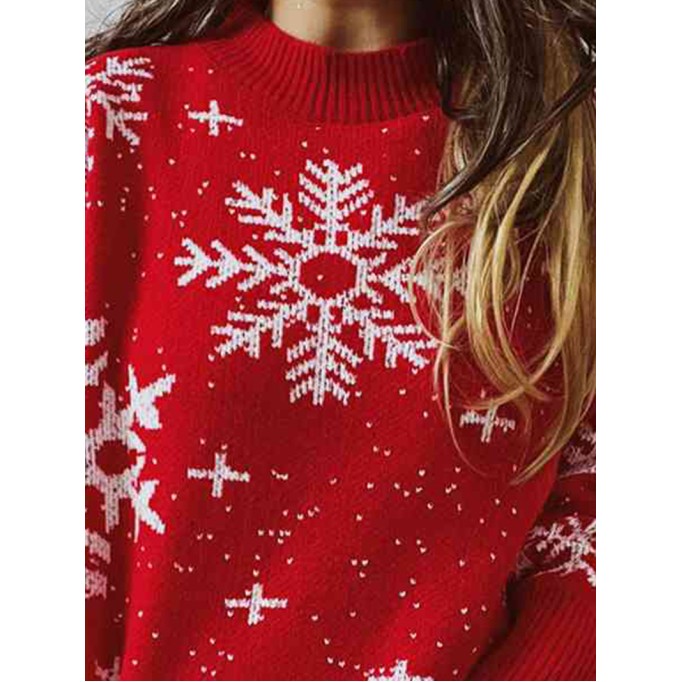 Women's Casual Christmas Snowflake Long Sleeve Sweater
