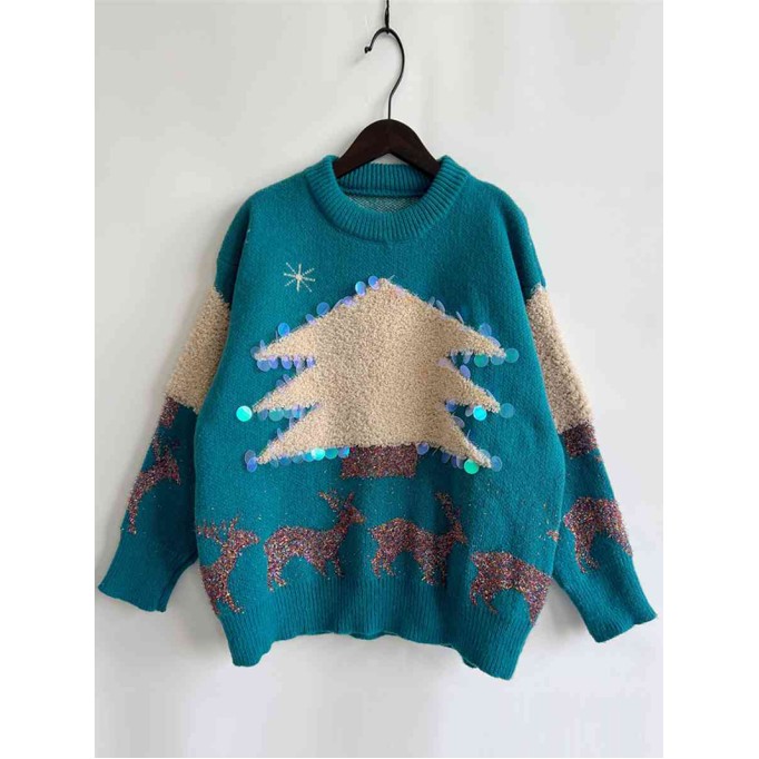 Women's Casual Christmas Tree Long Sleeve Sweater
