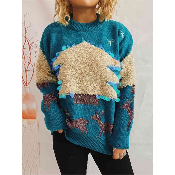 Women's Casual Christmas Tree Long Sleeve Sweater