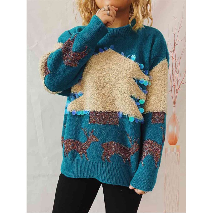 Women's Casual Christmas Tree Long Sleeve Sweater