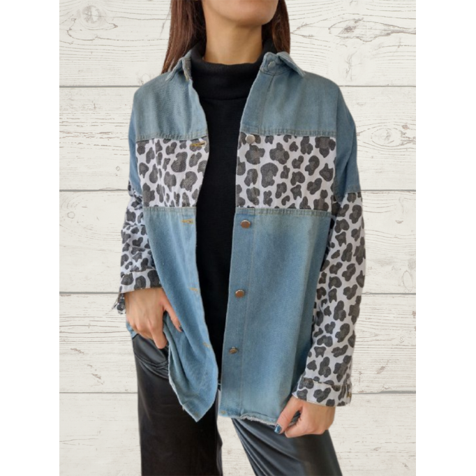Women's Casual Elegant Leopard Denim Jacket