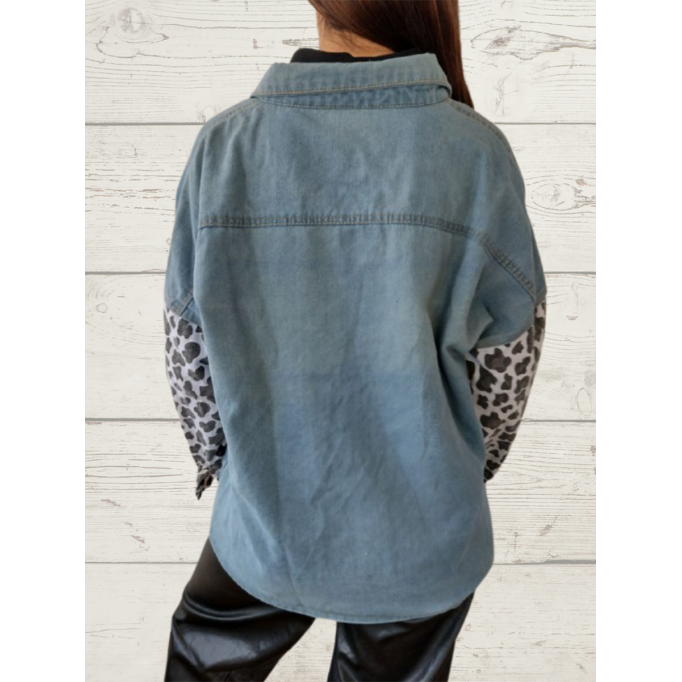 Women's Casual Elegant Leopard Denim Jacket
