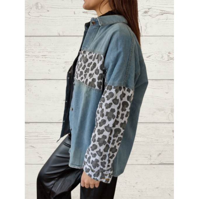 Women's Casual Elegant Leopard Denim Jacket