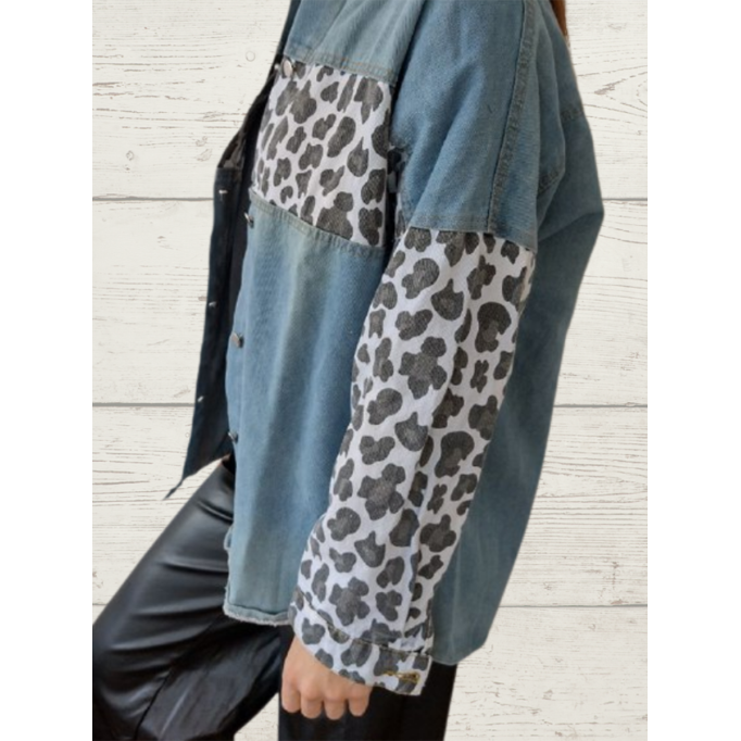 Women's Casual Elegant Leopard Denim Jacket