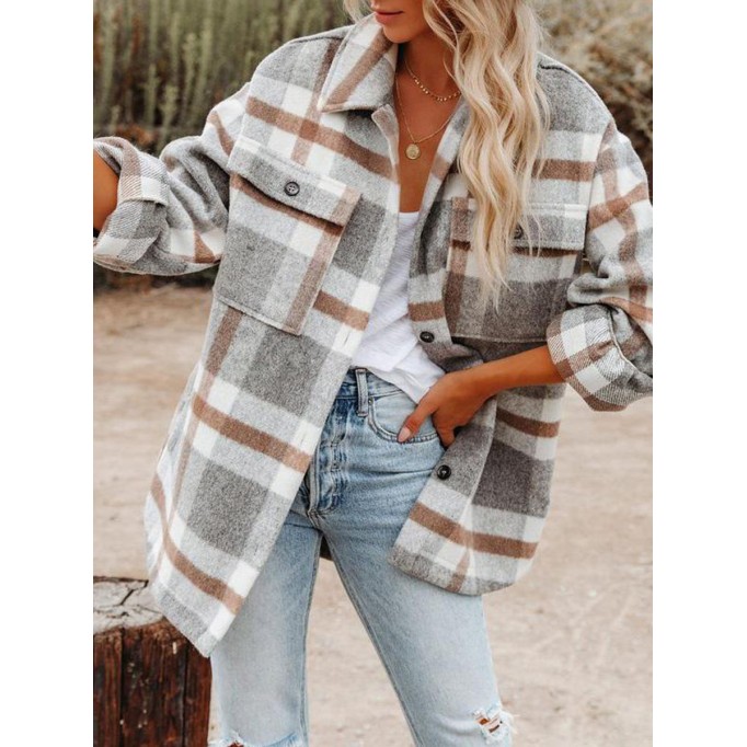 Women's Casual Elegant Plaid Jacket Coat