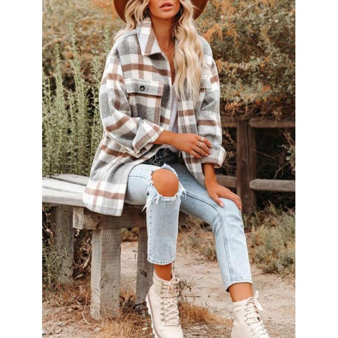 Women's Casual Elegant Plaid Jacket Coat