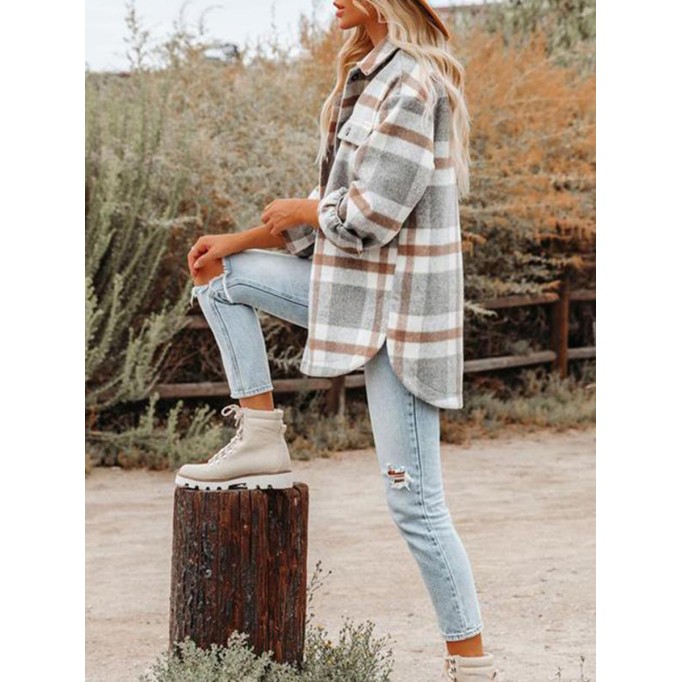 Women's Casual Elegant Plaid Jacket Coat