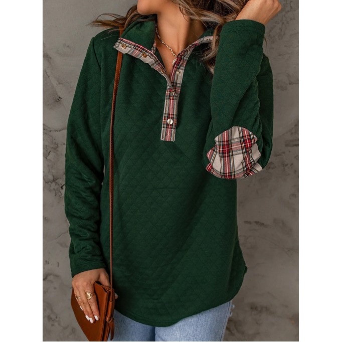 Women's casual patchwork button sweatshirt
