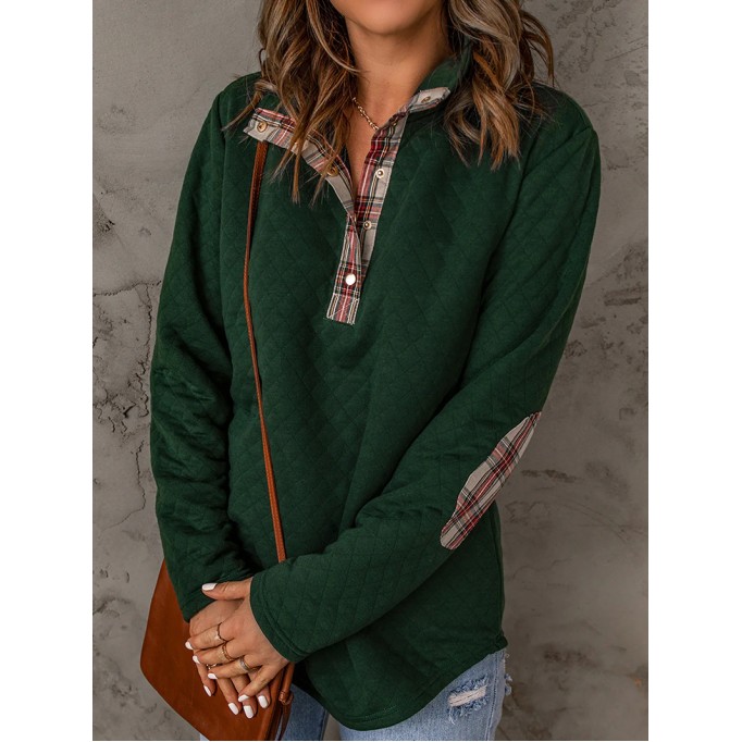 Women's casual patchwork button sweatshirt