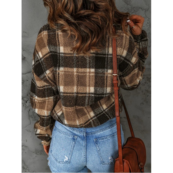 Women's casual plaid sherpa sweatshirt