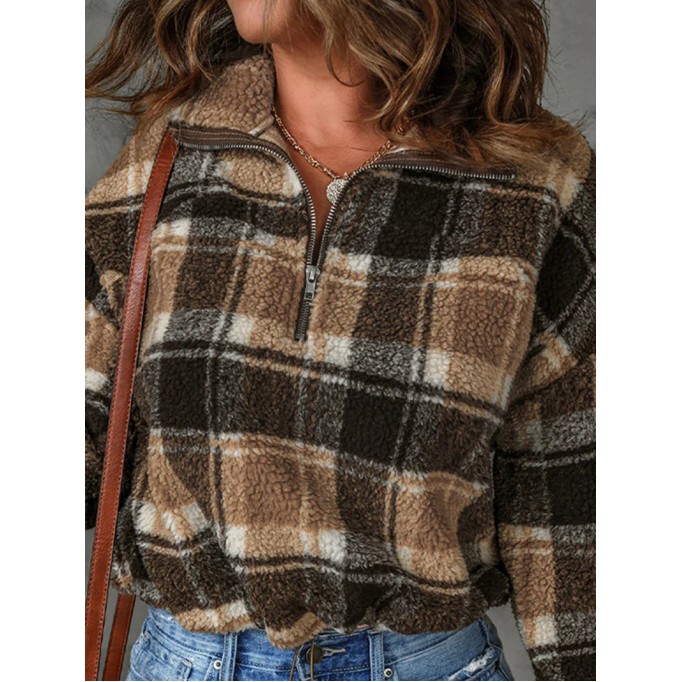 Women's casual plaid sherpa sweatshirt