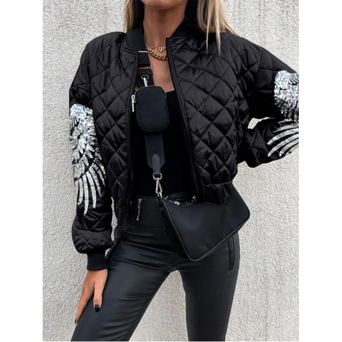 Women's Casual Sequined Wings Pattern Jacket