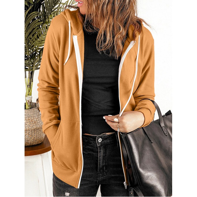Women's casual solid color hooded jacket
