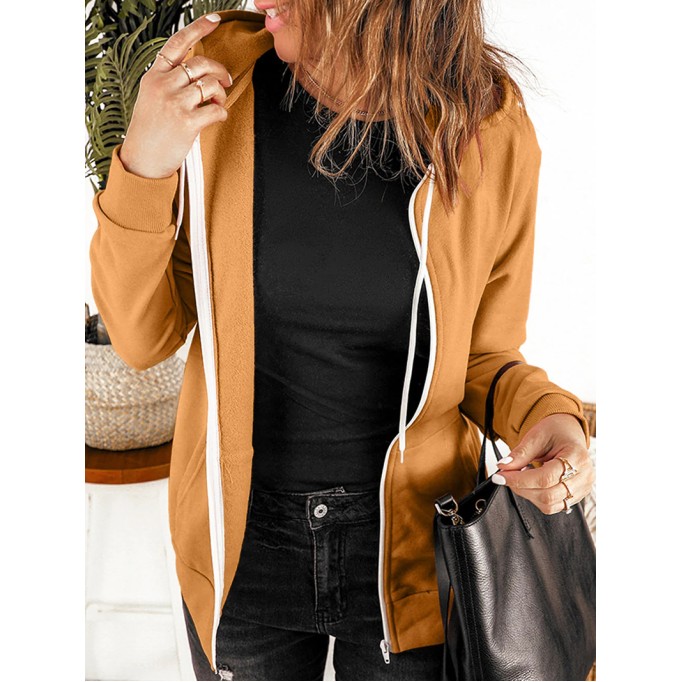Women's casual solid color hooded jacket