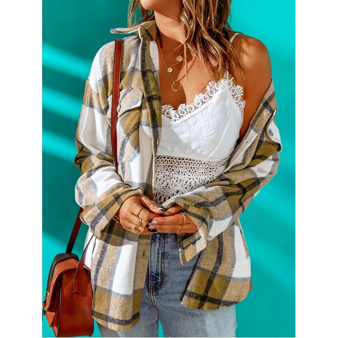 Women's Classic Simple Plaid Pocket Jacket