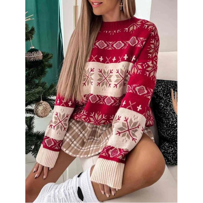 Women's Contrast Christmas Pattern Sweater