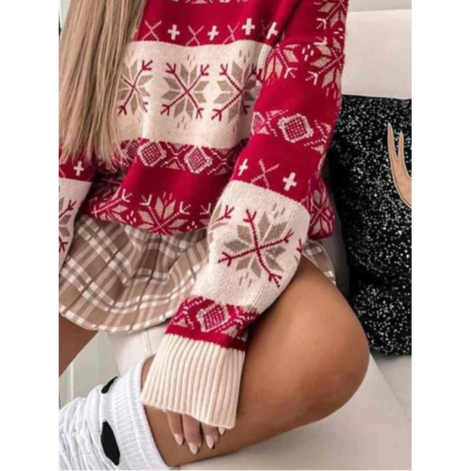 Women's Contrast Christmas Pattern Sweater