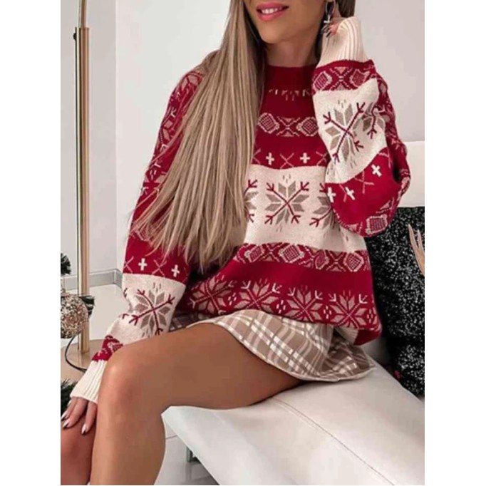 Women's Contrast Christmas Pattern Sweater