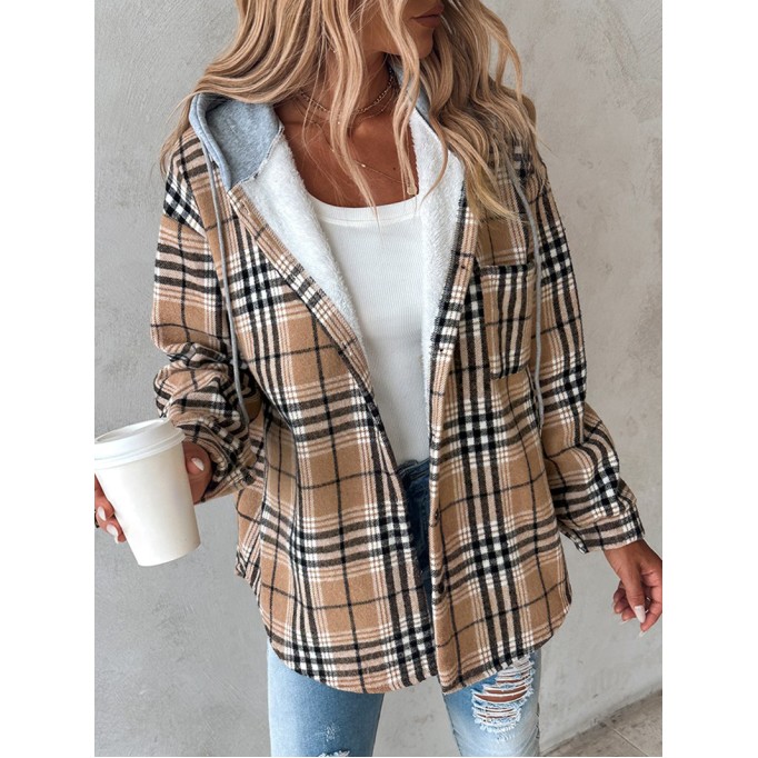 Women's contrast plaid hooded jacket