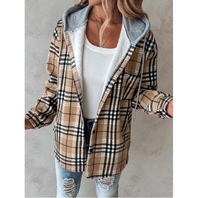 Women's contrast plaid hooded jacket