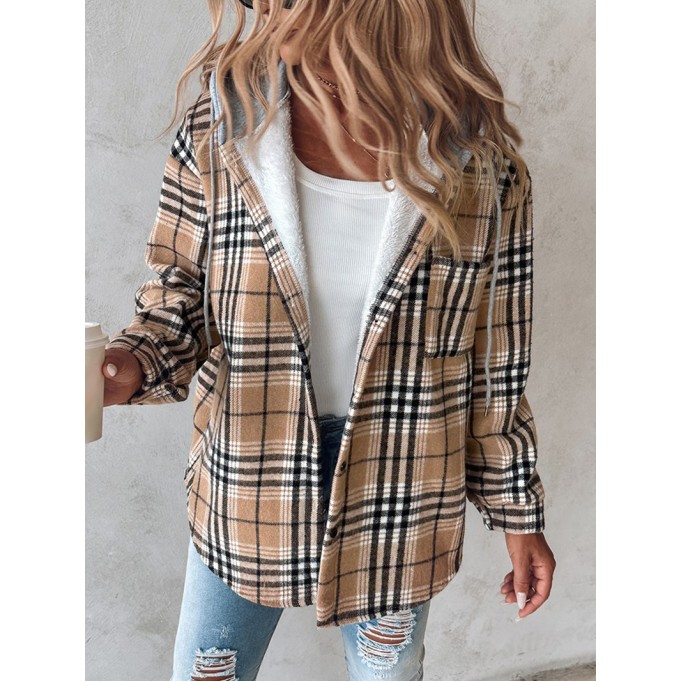 Women's contrast plaid hooded jacket