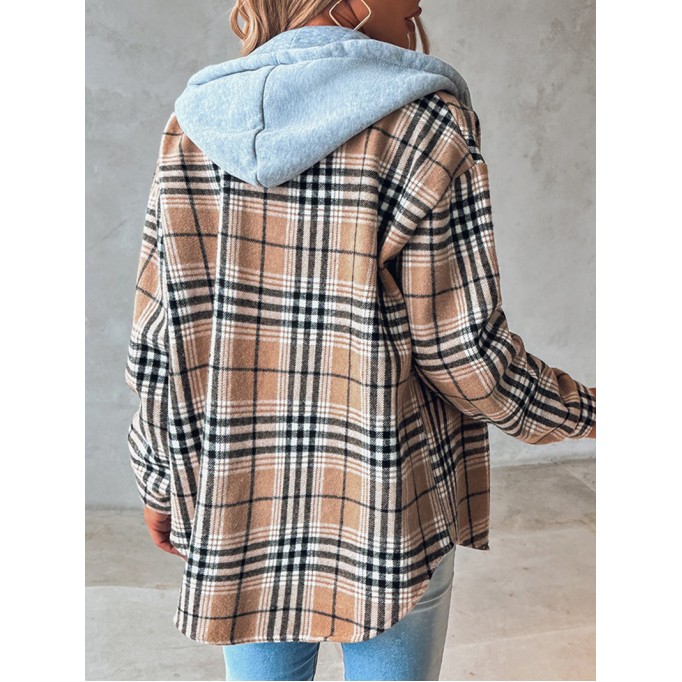 Women's contrast plaid hooded jacket