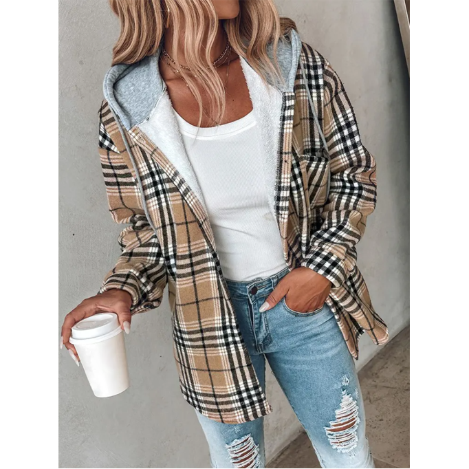 Women's contrast plaid hooded jacket